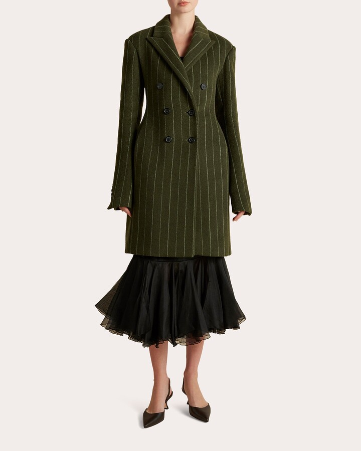 Marina Moscone Pinstripe Wool Basque Overcoat