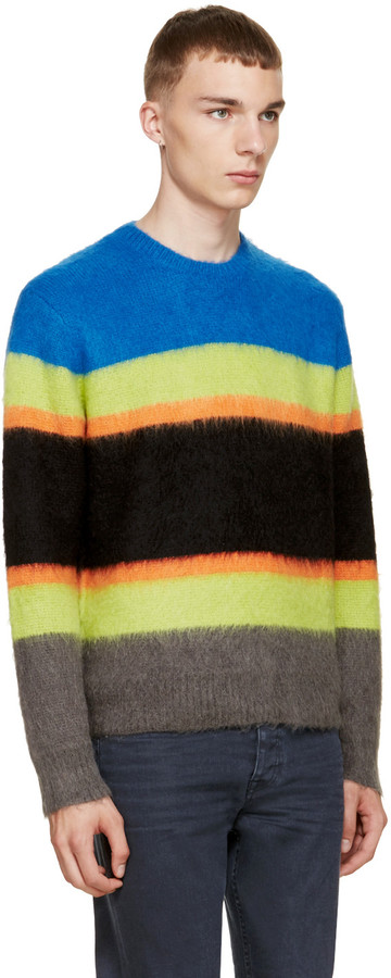 Marc by Marc Jacobs Fluorescent & Black Striped Mohair Sweater - ShopStyle