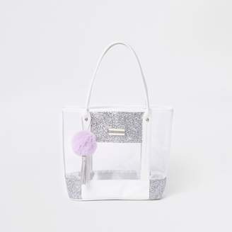 River Island Girls Silver clear glitter shopper bag