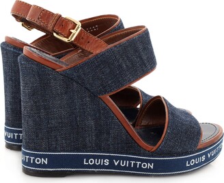 Louis Vuitton Beige Monogram Canvas Formentera Espadrille Wedge Platform  Ankle Strap Sandals Size 37.5