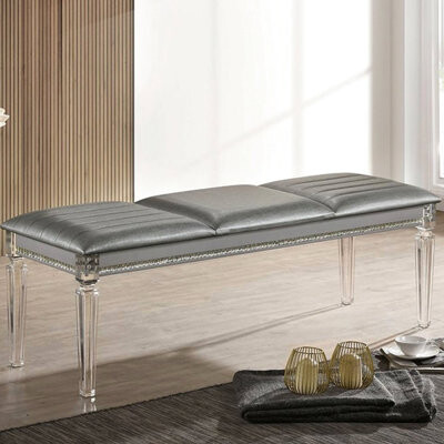 Hokku Designs Solid Wood Acrylic Legs Bench With Crystal And Mirror Accents Bedroom Accent Decorative Elements