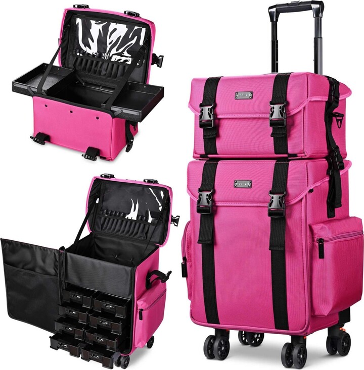 Byootique Deep Pink 2in1 Rolling Makeup Case Soft Sided Cosmetic Organizer 1680D