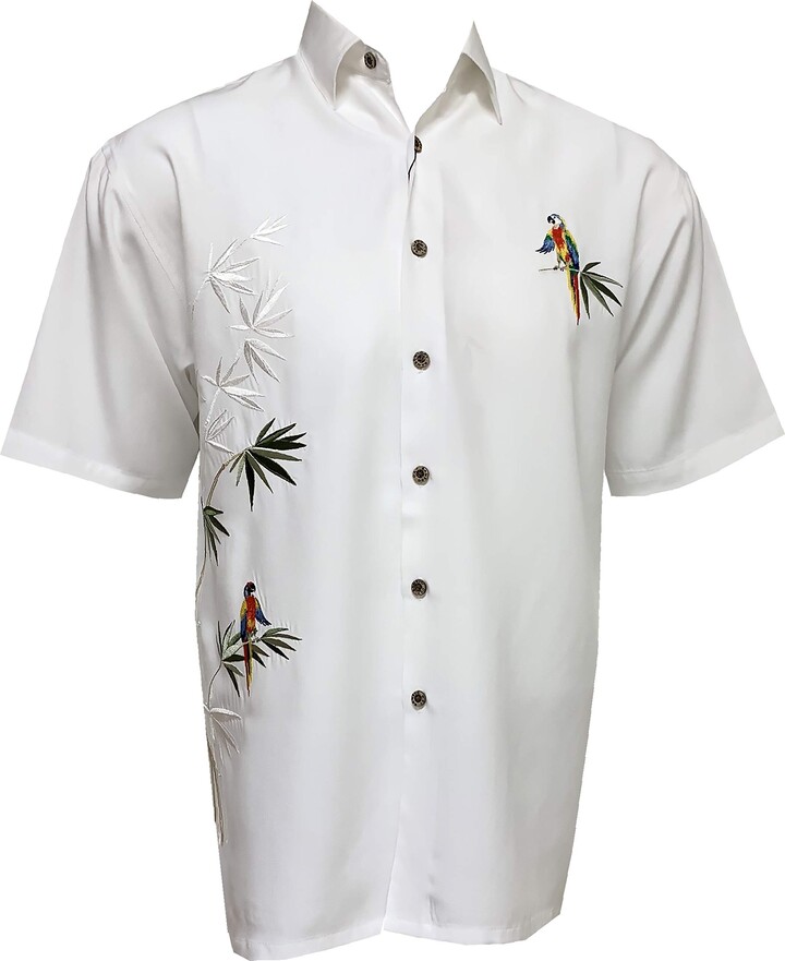 Bamboo Cay Mens Short Sleeve Flying Parrots Tropical Hawaiian Button