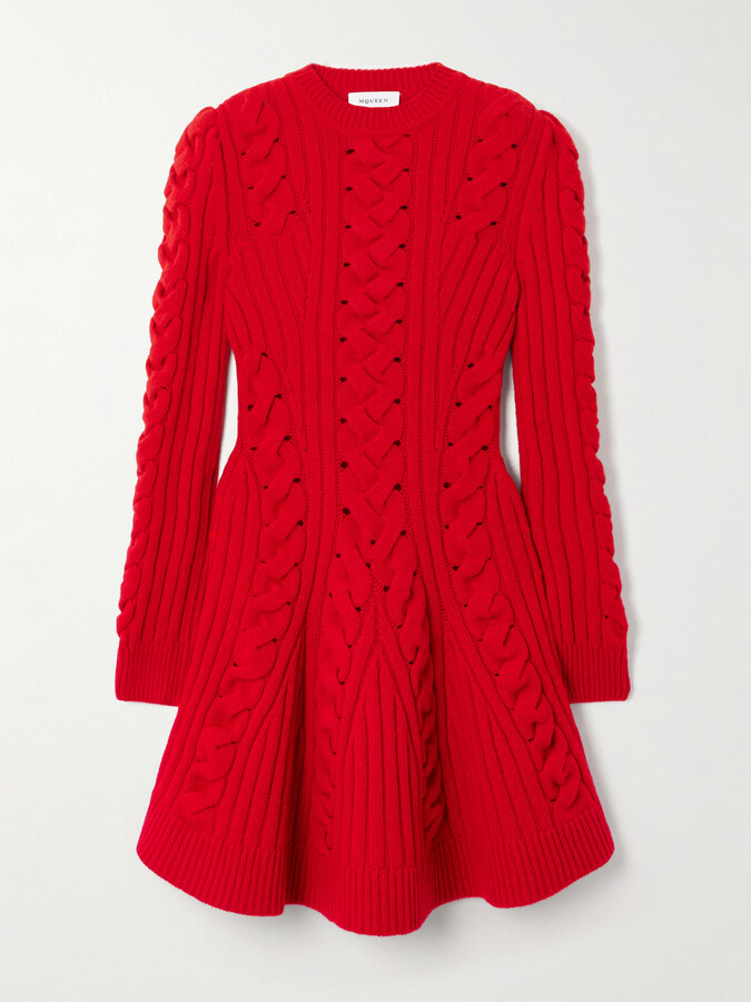 Alexander McQueen Ribbed And Cable-knit Wool And Cashmere-blend Mini Dress - Red