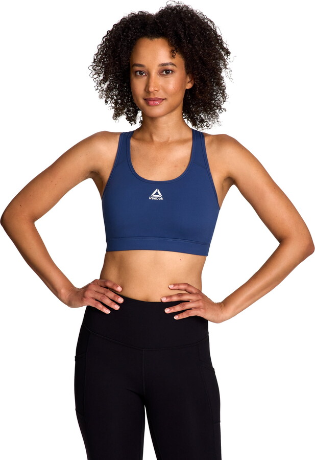 Reebok Women’s and Women’s Plus Medium Impact Stronger Sports Bra with Mesh Panel and Removable Cups, Sizes XS-4X