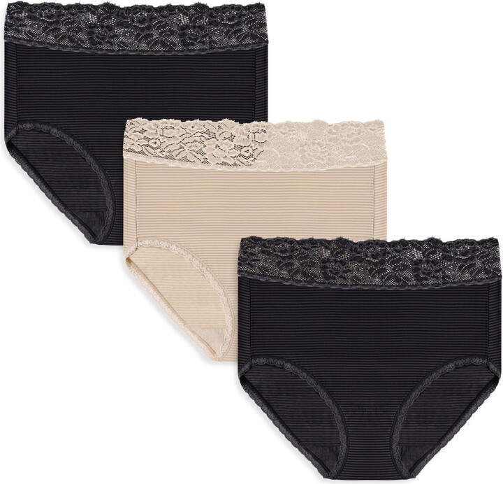Vanity Fair Radiant Women’s Light and Luxe Brief Underwear – Stretch Lace Waistband, 3-Pack, Sizes S-5XL