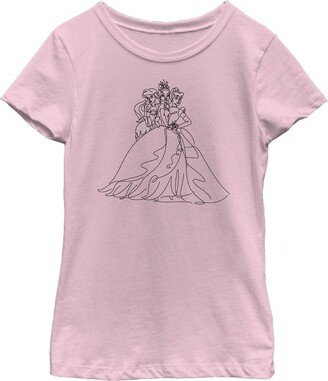 Disney Girl's Princesses Line Art T-Shirt - Light Pink - X Large