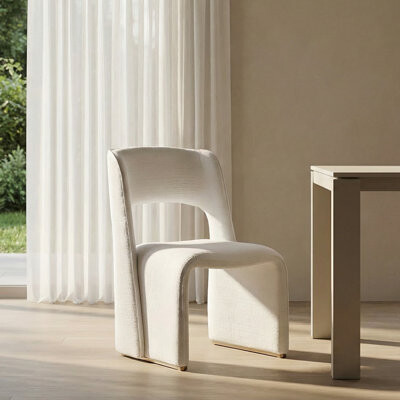 Hokku Designs Fully Upholstered Linen Blend Dining Chairs With Straight Back & Metal-accented Legs - No Assembly Required