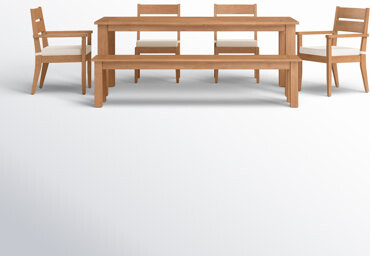 Linon Cannon 6 - Person Rectangular Teak Outdoor Dining Set with Cushions