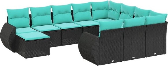 VidaXL vidaXL11PiecePatioSofaSetwithCushionsBlackPolyRattan