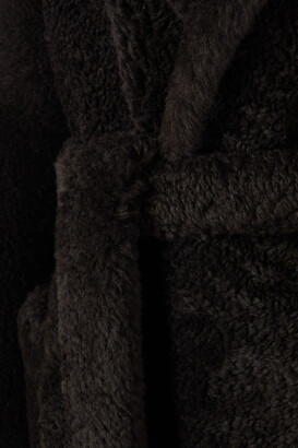 Bottega Veneta Hooded Belted Shearling Coat - Brown