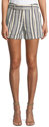 Veronica Beard Carito Striped Linen Cuffed Shorts