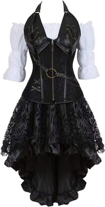 Jutrisujo Steampunk Leather Corset Dress 3 Piece Outfits for Women Bustiers  Gothic Lace Pirate Skirt Retro White Blouse Brown 3XL - ShopStyle Shapewear
