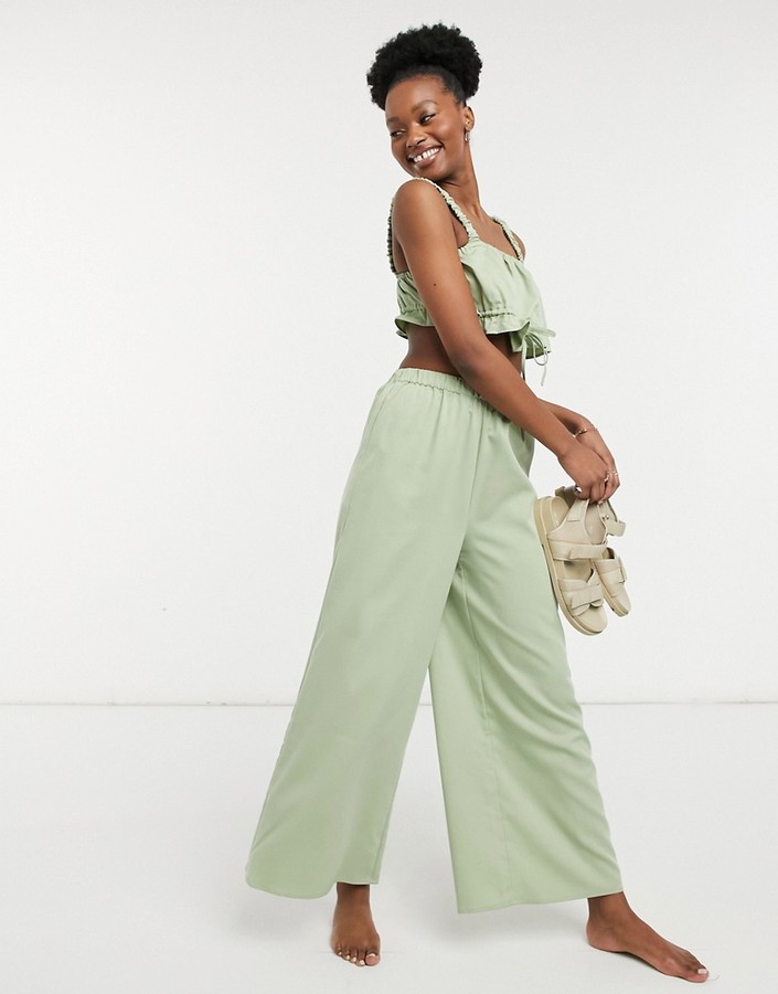 Grass green wide leg trousers Clearance