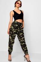 Thumbnail for your product : boohoo High Rise Elasticated Cuff Camo Utility Trousers