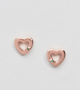 Johnny Loves Rosie Rose Gold Plated Heart Stud Earrings With Green Gem Detail