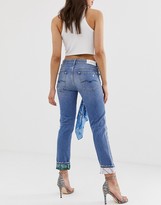 Thumbnail for your product : Replay washed boyfriend jeans with kimono print hem detail