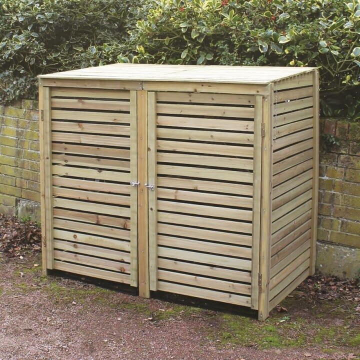 Samuel Alexander Large Wooden Outdoor Garden Patio Double Wheelie Bin