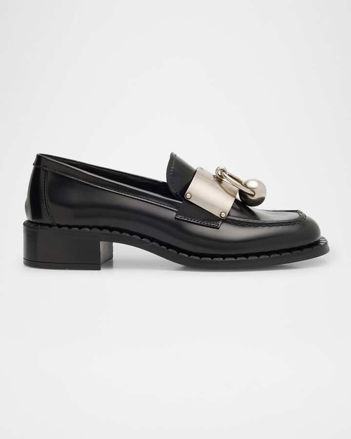 Prada Brushed Leather Ball Chain Loafers