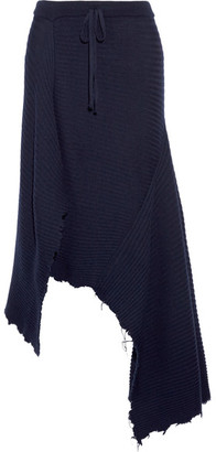 Marques Almeida Asymmetric Ribbed Wool Skirt - Navy