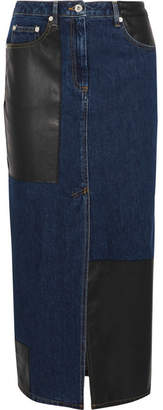 McQ Faux Leather-paneled Denim Midi Skirt - Mid denim