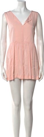 Douuod V-Neck Mini Dress Douuod A-Line Dress Pink Pleated Accents Sleeveless with V-Neck Concealed Zip Closure at Back