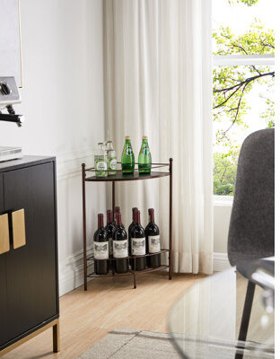 InRoom Designs Corner Side End Table with Storage Shelf,7-Bottle Wine Storage Rack