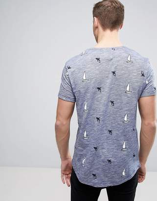 Esprit Crew Neck T-Shirt with All Over Shark Print
