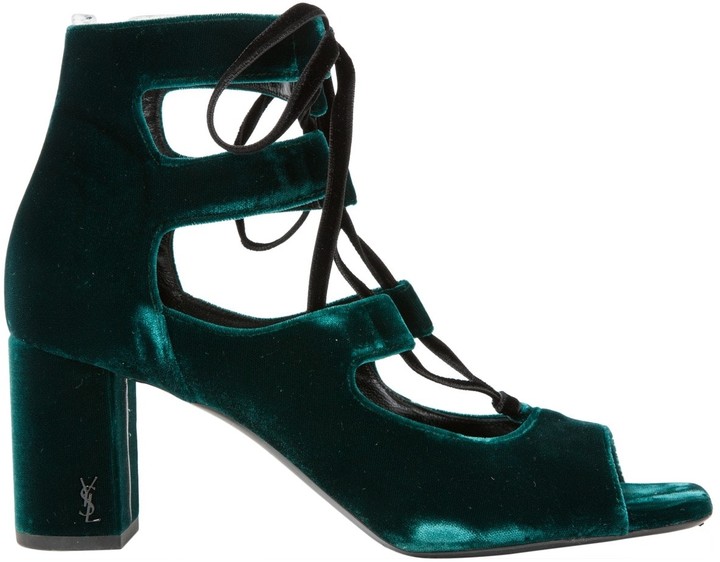 green velvet sandals