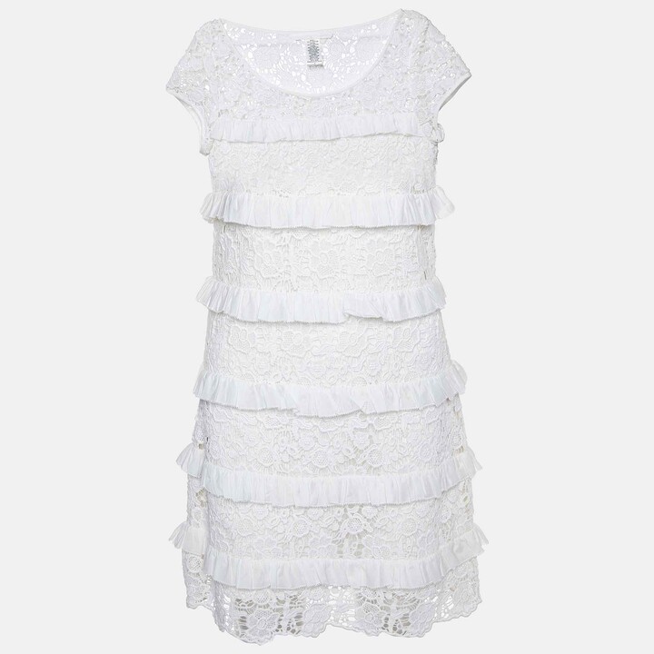 Diane von Furstenberg White Lace Ruffle Detail Arcelia Dress M