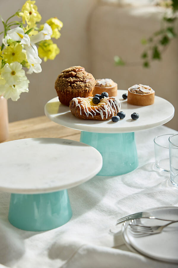 Marble + Blue Glass Cake Stand