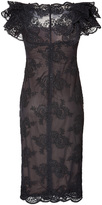 Thumbnail for your product : Marchesa Lace Cocktail Dress with Ruffle Sleeves in Black