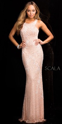 Scala Racer Back Cut Out Beaded Prom Dress