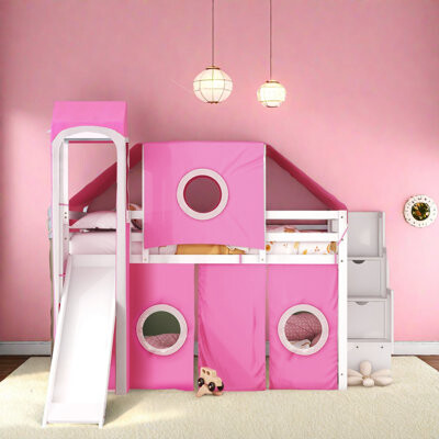 Harper&Bright Designs Celestia Metal House Bed With Fence And Door, Distressed Finish, Sky Roof