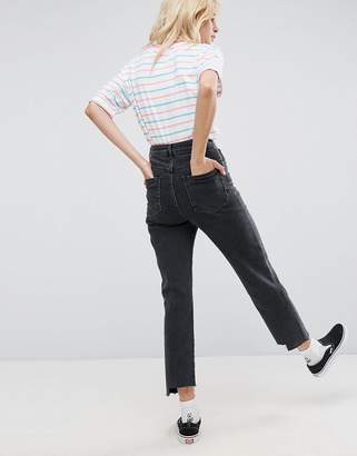 ASOS Deconstructed Straight Leg Jeans In Washed Black