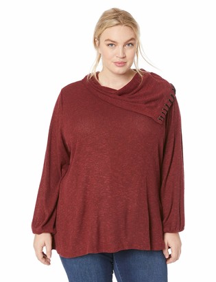 Democracy Women's Plus Size Long Blouson Sleeve Cowl Neck Sweater
