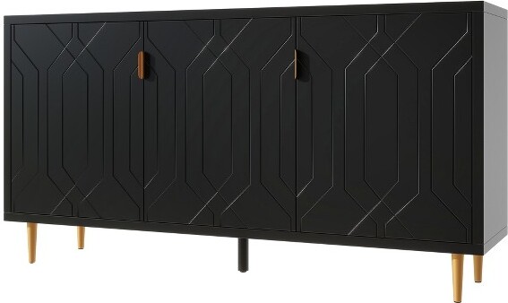 DexmalleModernBlackModernTVStandwith3DoorsandAdjustableShelves