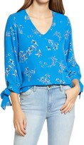 Thumbnail for your product : CeCe Painterly Bouquet Tie Sleeve Blouse