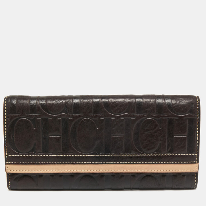 CH Carolina Herrera Brown/Beige Monogram Embossed Leather Continental Wallet  - ShopStyle