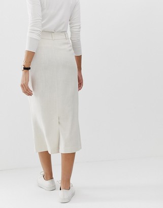 ASOS DESIGN gutsy linen column midi skirt with button through