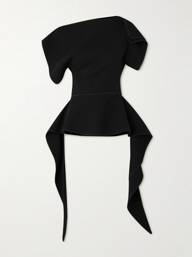 Maticevski Resolute Asymmetric Ruffled Crepe Peplum Top - Black