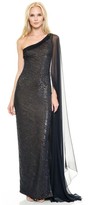 Thumbnail for your product : Reem Acra Embroidered One Shoulder Gown with Chiffon Cape Sleeve
