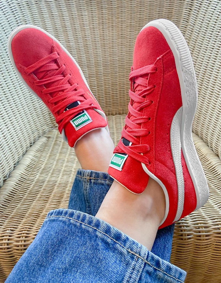 red puma suede shoes