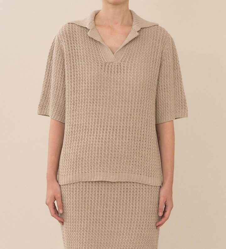 LAUREN MANOOGIAN Rack Knit Polo Shirt In Sisal