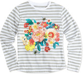 Thumbnail for your product : Stella McCartney Floral-Print Striped Long-Sleeve Tee, Gray, 2Y-14Y