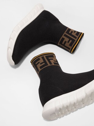 Fendi Kids Teen Black FF Motif Sock Sneakers - Kids - Leather/Fabric/Rubber