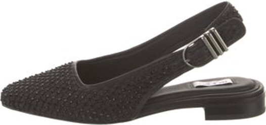 Rag & Bone Mesh Slingback Flats Black Leather Trim Semi-Pointed Toes with Crystal Embellishments Buckle Closure at Ankles Designer