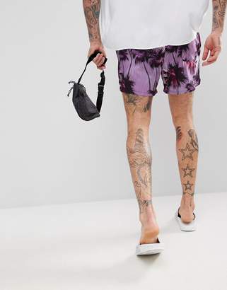 SikSilk Swim Shorts In Pastel Purple With Palm Print