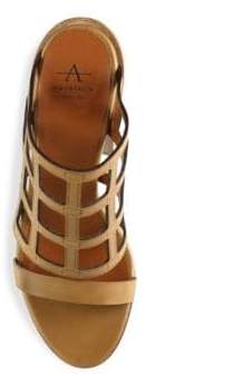 Aquatalia Federica Laser-Cut Leather Block Heel Mules