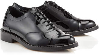 Jimmy Choo REEVE FLAT Black Patent Leather Brogues with Crystal Welt